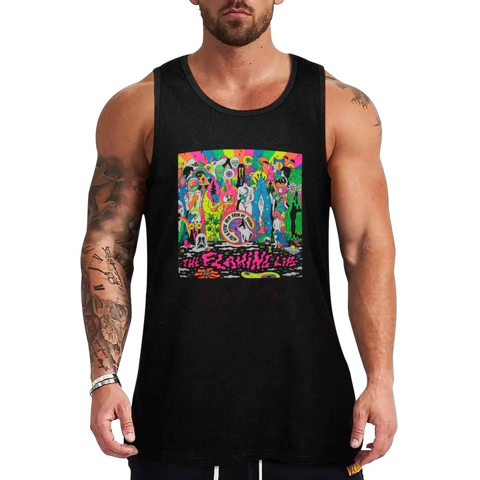 플레밍 입술 탱크 탑 애니메이션 체육관 티셔츠, 남자 체육관 의류